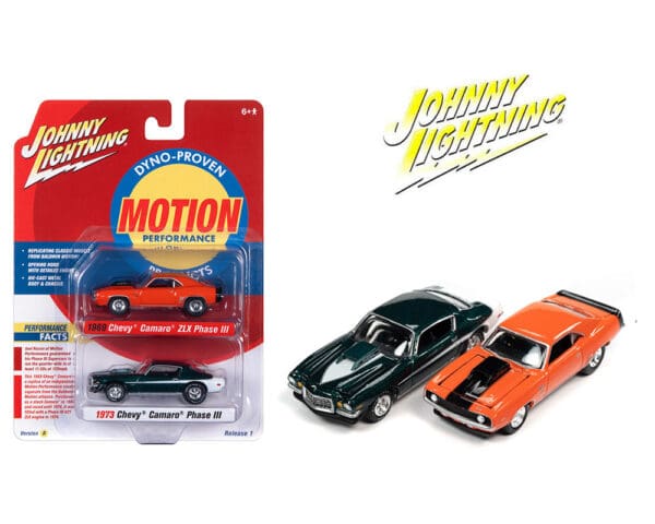 Johnny Lightning 1:64 2 Pack 1969 Chevy Camaro ZLX Phase 3 & 1973 Chevy Camaro Phase 3 Release A