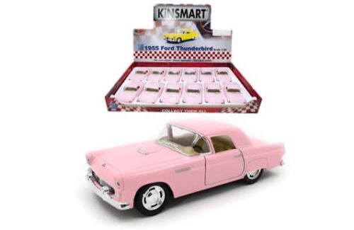 Kinsmart 1:38 1955 Ford Thunderbird Hard Top Solid Pink 5″ – Display Tray Set of 12