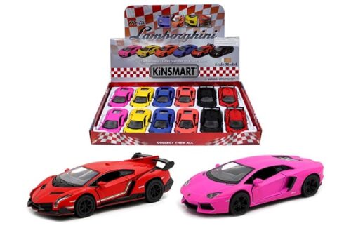 Kinsmart 1:36 Lamborghini Matte Colors -KT5370D – 5″ – Display Tray Set of 12