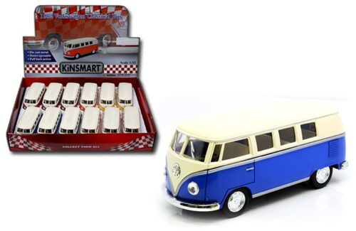 Kinsmart 1:32 1962 Volkswagen Classic Bus with White Top – Display Tray Set of 12