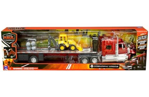 New Ray 1:32 International LoneStar Flatbed with Front loader & Rocks – Long Haul Trucker