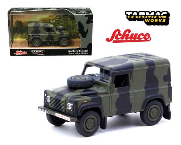 Tarmac Works x Schuco 1:64 Land Rover Defender Royal Military Police – Collab64