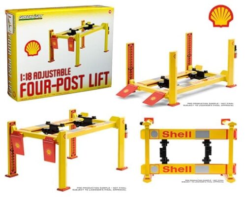 Greenlight 1:18 Four Post Lift Shell Oil #2 Yellow