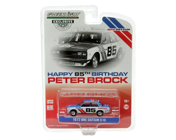 Greenlight 1:64 1972 Datsun 510 #85 Brock Racing Enterprises (BRE) – Happy 85th Birthday Peter Brock (Hobby Exclusive)