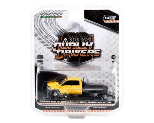 Greenlight 1:64 Dually Drivers Series 10 – 2020 Ram 3500 Tradesman Dually Flatbed – Construction Yellow