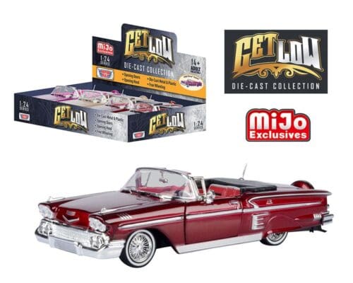 Motormax 1:24 1958 Chevrolet Impala SS – Get Low – MiJo Exclusives – Display Tray Set of 4