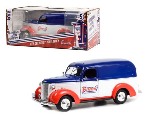 Greenlight 1:24 1939 Chevrolet Panel Truck (Blue/White/Red) – Summit Racing Equipment – Running On Empty Series 5