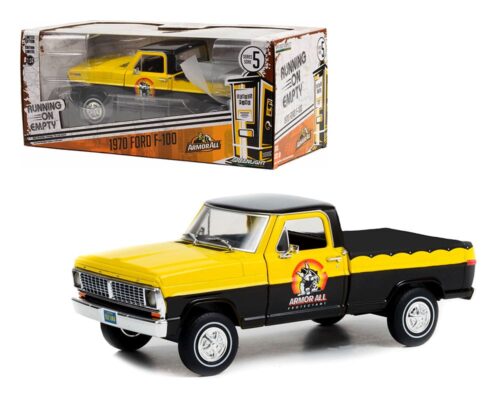 Greenlight 1:24 1970 Ford F-100 with Bed Cover (Yellow/Black) – Armor All – Running On Empty Series 5