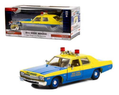 Greenlight 1:24 1974 Dodge Monaco (Blue and Yellow) – New York State Police – Hot Pursuit Series 5