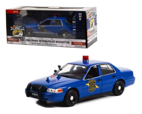 Greenlight 1:24 2008 Ford Crown Victoria Police Interceptor (Blue) – Michigan State Police – Hot Pursuit Series 5