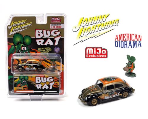 Johnny Lightning x American Diorama 1965 Volkswagen Beetle RAT FINK BUG RAT With Rat Fink Figure