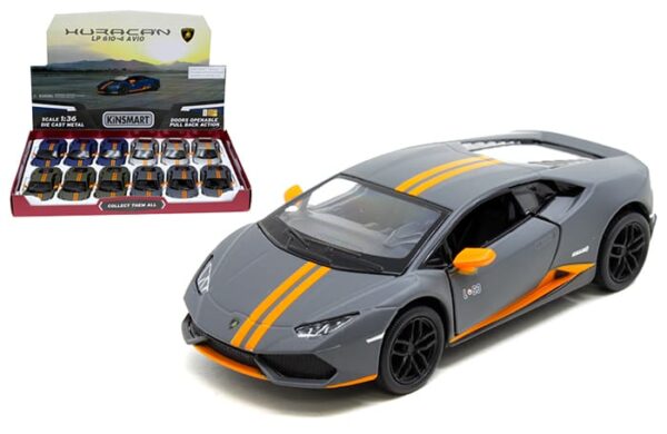 Kinsmart 1:36 Lamborghini Huracan LP610-4 Avid Matt colors 5″  (KT5401D)-Display Tray Set of 12