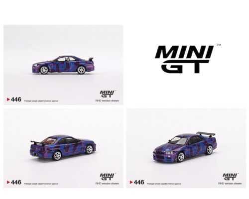 Mini GT 1:64 Nissan Skyline GT-R (R34) V-Spec II MINI GT Digital Camouflage Purple MINI GT 5 Years Anniversary Model 9999 pcs