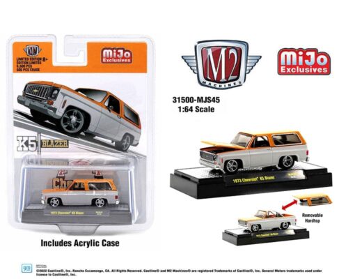 M2 Machines 1:64 1973 Chevrolet K5 Blazer with Removable Hardtop (Custom White and Orange Two-Tone) – MiJo Exclusives