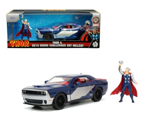 Jada 1:24 2015 Dodge Challenger SRT Hellcat (Blue) & Thor Figure – The Mighty Thor – Marvel – Hollywood Rides