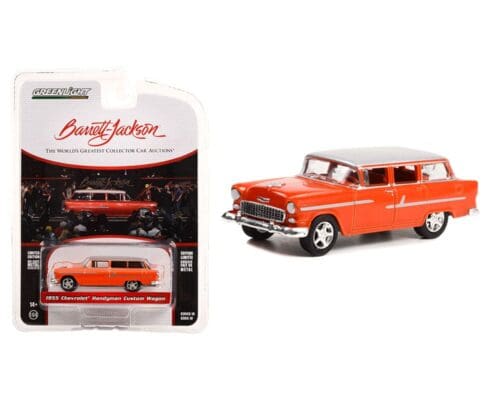 Greenlight 1:64 Barrett-Jackson Series 10 – 1955 Chevrolet Handyman Custom Wagon (Lot #1285) – Custom Metallic Orange with White Roof