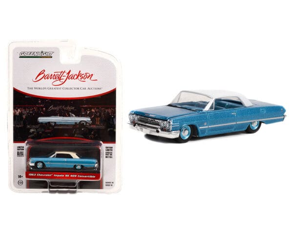 Greenlight 1:64 Barrett-Jackson Series 10 – 1963 Chevrolet Impala SS 409 Convertible (Lot #1119) – Azure Aqua Poly