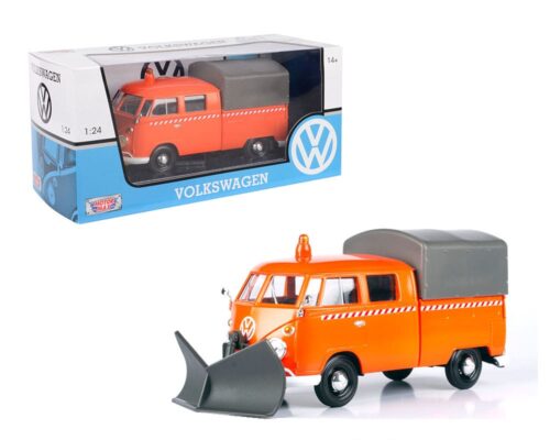 Motormax 1:24 Volkswagen Type 2 (T1) Pickup with Snow Plow (Orange)