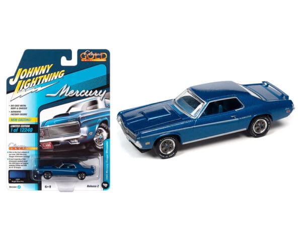 Johnny Lightning 1:64 1969 Mercury Cougar Eliminator (Bright Blue Poly) – Classic Gold 2022 Release 2 Version A