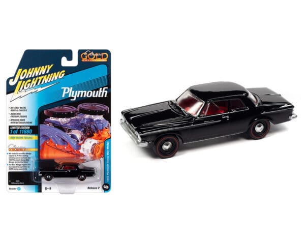 Johnny Lightning 1:64 1962 Plymouth Savoy Max Wedge (Silhouette Black) – Classic Gold 2022 Release 2 Version A