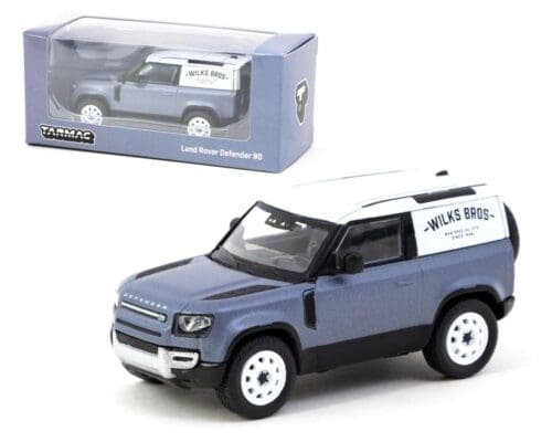 Tarmac Works 1:64 Land Rover Defender 90 (Matt Blue Grey) – Wilks Bros – Global64