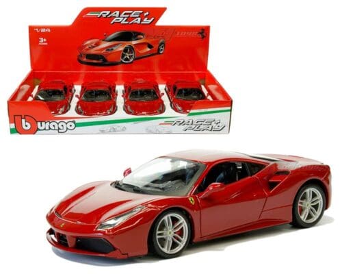 Bburago 1:24 Ferrari 488 GTB (Red) – Display Tray Set of 4