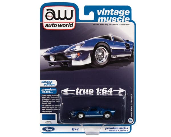 Auto World 1:64 Premium 2022 Release 3B – 1965 Ford GT MK1 Blue Solid Case