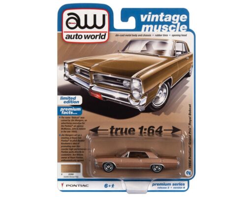 Auto World 1:64 Premium 2022 Release 3B – 1964 Pontiac Grand Prix Royal Bobcat Saddle Brown Solid Case