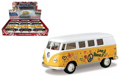 Kinsmart 1:32 1962 Volkswagen Bus with Flowers 5″ -Display Tray Set of 12