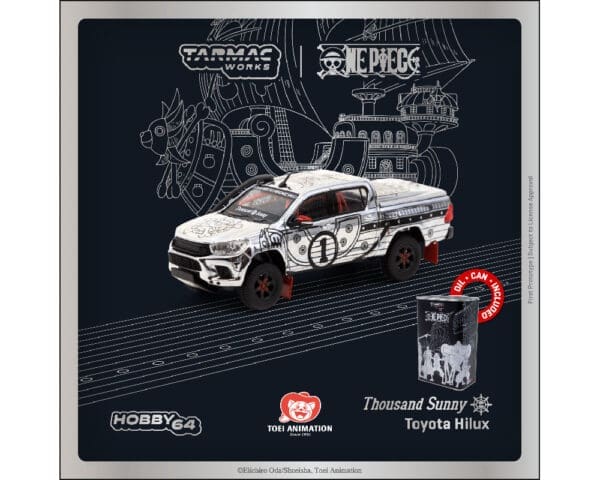 Tarmac Works x One Piece 1:64 Thousand Sunny Toyota Hilux with Oil Can