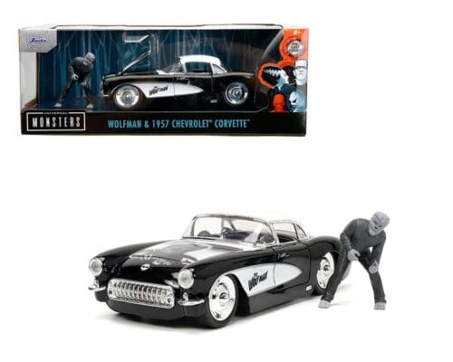 Jada 1:24 1957 Chevrolet Corvette With Wolfman Figure – The Wolfman – Monsters – Hollywood Rides