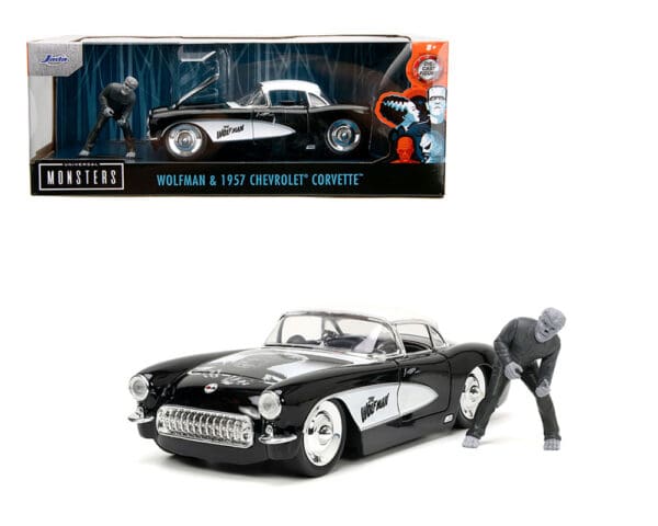 Jada 1:24 1957 Chevrolet Corvette With Wolfman Figure – The Wolfman – Monsters – Hollywood Rides