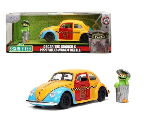 Jada 1:24 1959 Volkswagen Beetle With Oscar The Grouch Figure – Sesame Street – Hollywood Rides