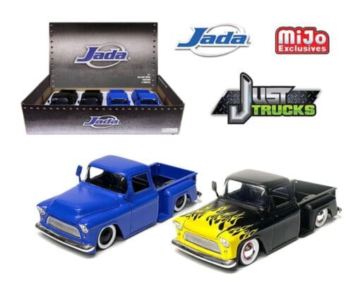 Jada 1:24 1955 Chevrolet Stepside Pickup Custom – Just Trucks – MiJo Exclusives – Display Tray Set of 4