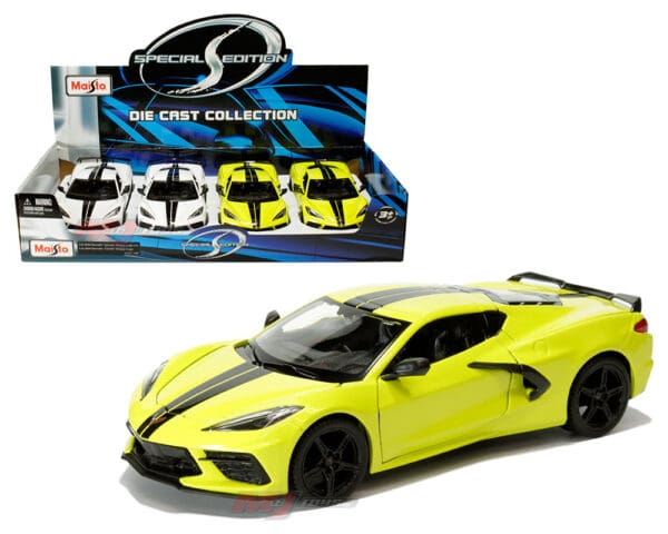 Maisto 1:24 2020 Chevrolet Corvette Stingray Coupe and Z51 (White, Yellow) – Special Edition – Display Tray Set of 4