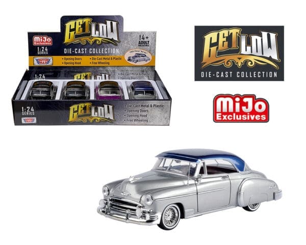 Motormax 1:24 1950 Chevrolet Bel Air – Get Low – MiJo Exclusives – Display Tray Set of 4