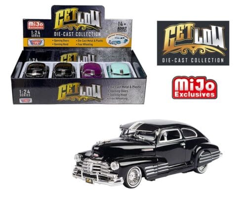 Motormax 1:24 1948 Chevrolet Fleetline – Get Low – MiJo Exclusives – Display Tray Set of 4