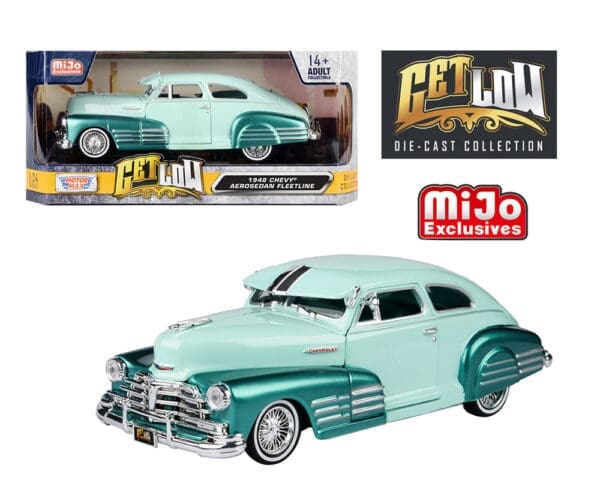 Motormax 1:24 1948 Chevrolet Aereosedan Fleetside Lowrider Two Tone Green – Get Low – Mijo Exclusives