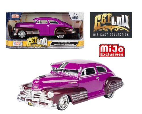 Motormax 1:24 1948 Chevrolet Aereosedan Fleetside Lowrider Two Tone Purple – Get Low – Mijo Exclusives