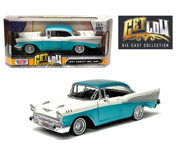 Motormax 1:24 1957 Chevrolet Bel Air Lowrider Two Tone Turquoise – Get Low