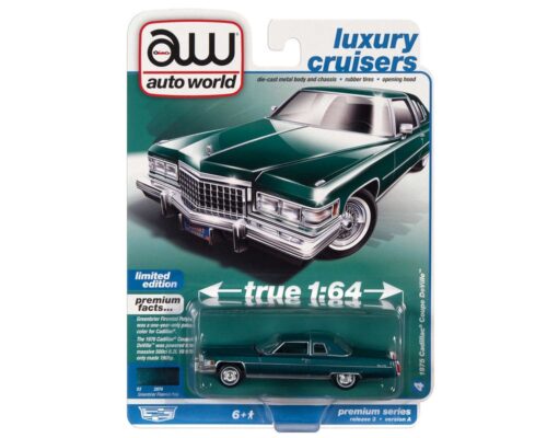 Auto World 1:64 Premium 2022 Release 3A – 1975 Cadillac Coupe DeVille Solid Case -Luxury Cruisers