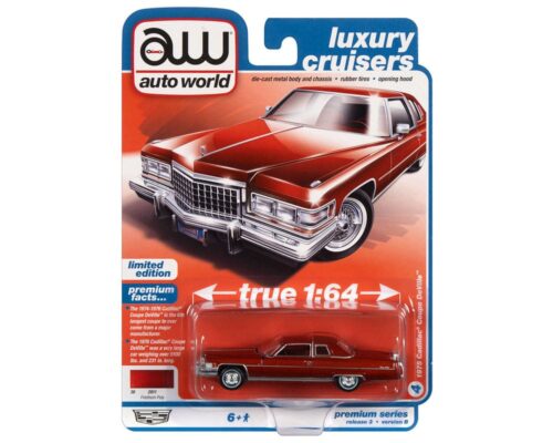 Auto World 1:64 Premium 2022 Release 3B – 1975 Cadillac Coupe DeVille Solid Case -Luxury Cruisers