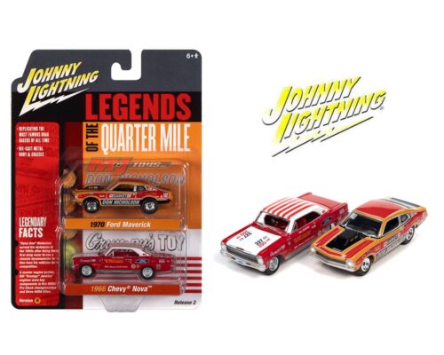 Johnny Lightning 1:64 2 Pack 1970 Ford Maverick & 1966 Chevrolet Nova Release B – Legends Of The Quarter Mile