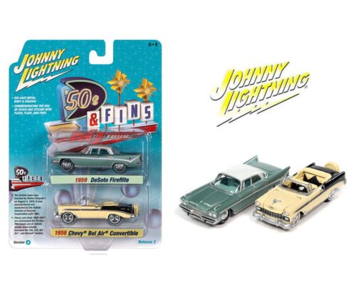 Johnny Lightning 1:64 2-Packs 1959 Desoto Fireflite & 1956 Chevrolet Bel Air Convertible – ’50s & Fins – Release 2 Version A