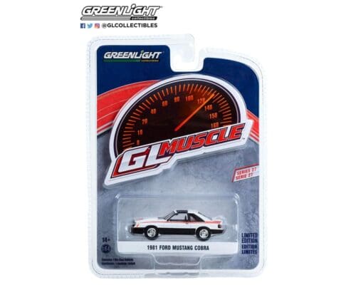 Greenlight 1:64 GL Muscle Series 27 – 1981 Ford Mustang Cobra (Polar White and Black with Red Stripes) Solid Pack