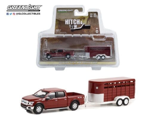 Greenlight 1:64 Hitch & Tow Series 27 – 2019 Ford F-150 XLT Pickup with Livestock Trailer