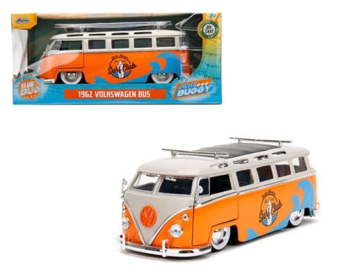 Jada 1:24 1962 Volkswagen Bus (Two-Tone White/Orange) “Surf Club” – Slug Bug – Punch Buggy