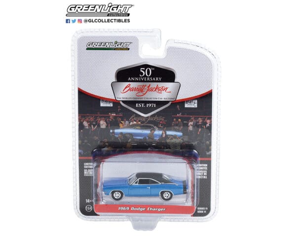 Greenlight 1:64 Barrett-Jackson Series 11- 1969 Dodge Charger (Lot #465.1) in B5 ( Blue with Black Vinyl Roof ) Solid Pack