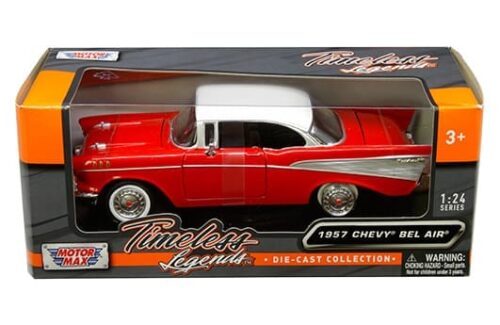 Motormax 1:24 1957 Chevrolet Bel Air (Red with white roof) – Timeless Legends