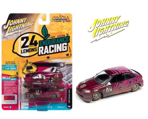 Johnny Lightning 1:64 1998 Honda Civic (Magenta Metallic with Leopard Print) – 24Hrs of Lemons – Street Freaks 2022 Release 1 Version B